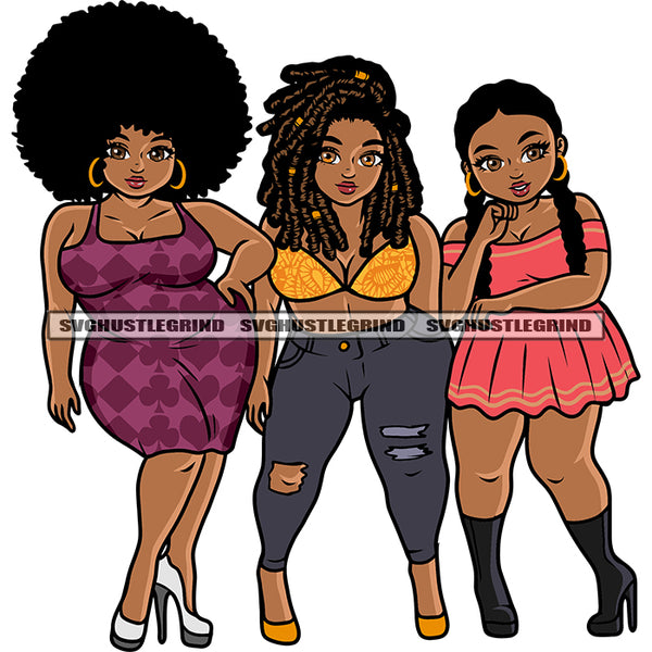 African American Gangster Woman Standing Afro Puffy And Curly Hairstyle White Background Design Element SVG JPG PNG Vector Clipart Cricut Silhouette Cut Cutting
