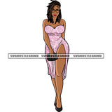 Gangster African American Woman Standing And Wearing Sunglasses Locus Hairstyle Design Element Afro Woman Wearing Sexy Dress SVG JPG PNG Vector Clipart Cricut Silhouette Cut Cutting