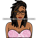 Gangster African American Woman Smile Face And Wearing Sunglasses Locus Hairstyle Design Element Afro Woman Wearing Sexy Dress SVG JPG PNG Vector Clipart Cricut Silhouette Cut Cutting