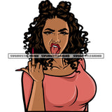 Showing Middle Finger African America Woman Curly Long Hairstyle Design Element White Background Angry Face Afro Woman SVG JPG PNG Vector Clipart Cricut Silhouette Cut Cutting