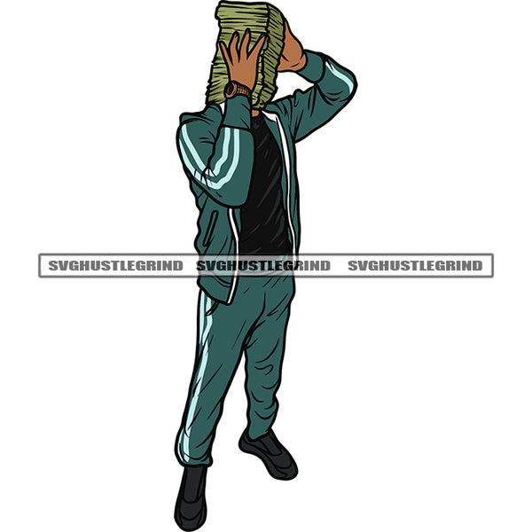 Gangster African America Woman Hand Holding Lot Of Money Bundle Design Element White Background Afro Woman Standing SVG JPG PNG Vector Clipart Cricut Silhouette Cut Cutting