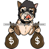African American Dog Hand Holding Money Bag Dog Wearing Ski Mask Color Design Element White Background SVG JPG PNG Vector Clipart Cricut Silhouette Cut Cutting