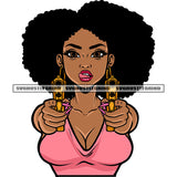 Gangster Sexy African American Woman Hand Holding Double Pistol Vector Afro Short Hairstyle Design Element Woman Tongue Out Of Mouth White Background SVG JPG PNG Vector Clipart Cricut Silhouette Cut Cutting