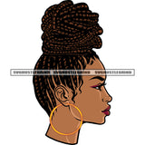 African American Woman Side Face Wearing Hoop Earing Locus Hairstyle Design Element White Background SVG JPG PNG Vector Clipart Cricut Silhouette Cut Cutting