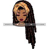 African American Girls Face Design Element Locus Long Hairstyle Girls Wearing Hoop Earing Vector Close Eyes SVG JPG PNG Vector Clipart Cricut Silhouette Cut Cutting