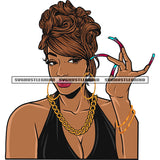 Gangster African American Woman Showing Long Nail Wearing Hoop Earing And Chain Design Element Sexy Afro Woman Hairstyle SVG JPG PNG Vector Clipart Cricut Silhouette Cut Cutting