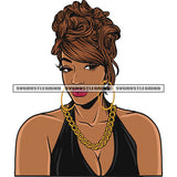 Gangster African American Woman Wearing Hoop Earing And Chain Design Element Sexy Afro Woman Hairstyle White Background SVG JPG PNG Vector Clipart Cricut Silhouette Cut Cutting