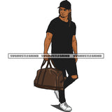 Gangster African American Man Hand Holding Bag Wearing Cap Locus Hair Style Design Element Handsome Man SVG JPG PNG Vector Clipart Cricut Silhouette Cut Cutting