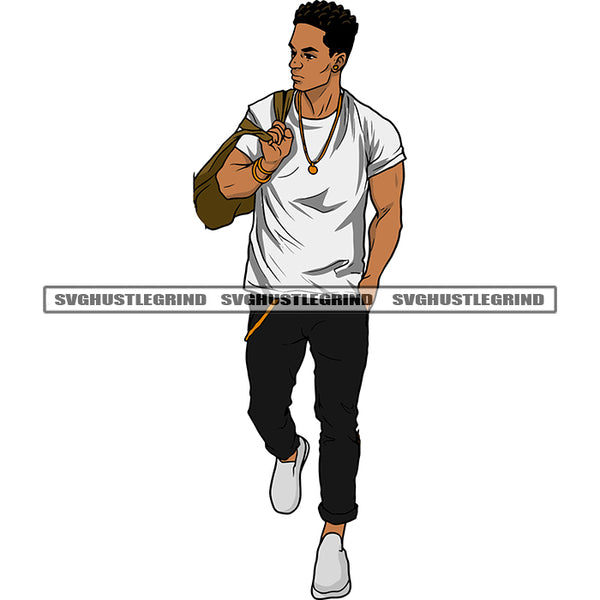 Gangster African American Man Standing Afro Short Hairstyle Design Element Handsome Boy Hand Pocket White Background SVG JPG PNG Vector Clipart Cricut Silhouette Cut Cutting