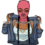 Gangster Woman Hand Holding His Shirt African America Woman Wearing Ski Mask Vector Close Eyes Long Nail Design Element SVG JPG PNG Vector Clipart Cricut Silhouette Cut Cutting