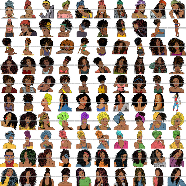 Super Special Bundle 100 Afro Woman SVG Files For Cutting and More.