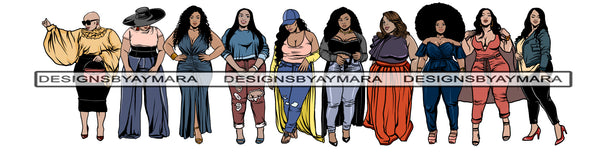 Bundle of 10 Afro Thick BBW Woman African American Ethnicity Queen Diva Classy Lady Beautiful Big And Bougie  PNG JPG EPS Vector Clipart