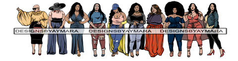 Bundle of 10 Afro Thick BBW Woman African American Ethnicity Queen Diva Classy Lady Beautiful Big And Bougie  PNG JPG EPS Vector Clipart