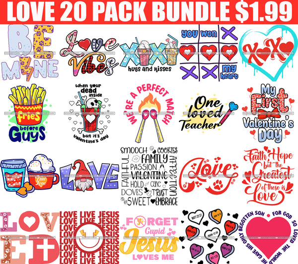 Valentines Day Bundle Love Day Celebration Valentines 20 Designs Bundle Love Cupid Jesus Cute Valentines SVG Retro True Love Valentine Shirts SVG PNG Cutting Designs Print Sublimation
