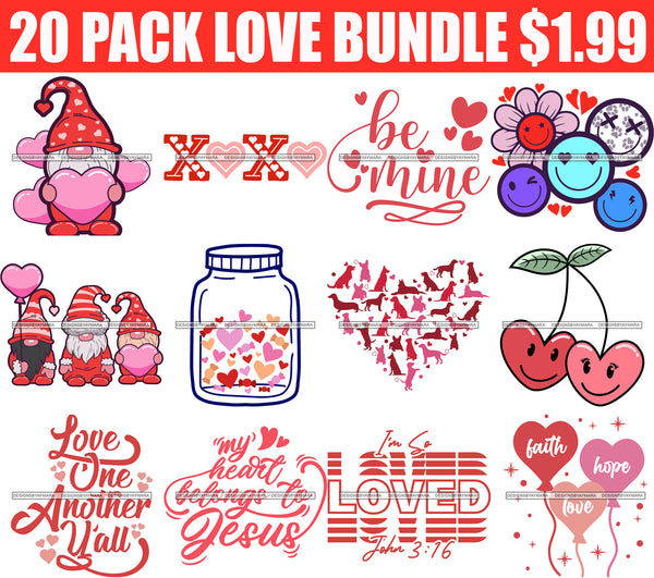 Valentines Day Bundle Love Day Celebration 20 Designs Bundle Love Cupid Jesus Cute Valentines SVG Retro True Love Valentine Shirts SVG PNG Cutting Designs Print Sublimation