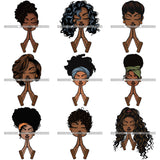 Bundle 9 Afro Lola Praying Begging Asking God Lord Faith Strength .SVG Vector Clipart Cutting Files For Silhouette Cricut and More!