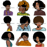 Bundle 9 Afro African American Lady Woman Classy Nubian SVG Cutting Files