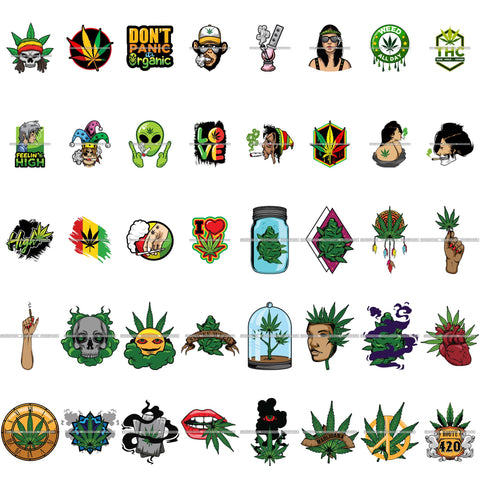 Bundle 40 Marijuana Cannabis Hashish Weed Leaf Grass Dope 420 Hemp Pot Joint Blunt Stoned High Life SVG Cutting Files