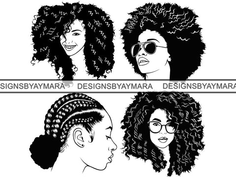 Bundle Afro Queen Woman SVG Afro Puffy Hairstyle Goddess SVG PNG EPS JPG Vector Clipart Silhouettes Cricut Cutting Cut