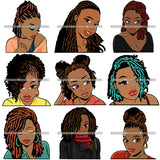 Bundle 9 Afro Black Woman Sister-lock Hairstyle .SVG Cutting Files For Silhouette Cricut and More!