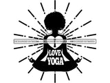 Woman Yoga Pose Meditation Love Text Silhouette Afro Fro African Instructor Vector Design Symbol  .SVG .EPS .PNG Vector Space Clipart Digital Download Circuit Cut Cutting