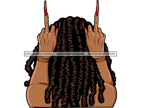 Melanin African American Woman Middle Finger Long Nails Latina Caribbean Woman Locs Dreadlocks Dread Hairstyle Sister Locs Salon Logo Design Element SVG JPG PNG Vector Clipart Cricut Silhouette Cut Cutting