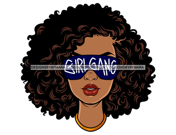Girl Gang Melanin Woman Wearing Face Mask Sleep Mask Curly Afro Hairstyle Latina African American Girl Logo Design Element SVG JPG PNG Vector Clipart Cricut Silhouette Cut Cutting