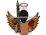 Gangster Baby Angel Wearing Ski Mask Street Boy Holding Bazooka Gun Human Heart Dripping Blood Creepy Mafia Logo Design Element SVG JPG PNG Vector Clipart Cricut Silhouette Cut Cutting