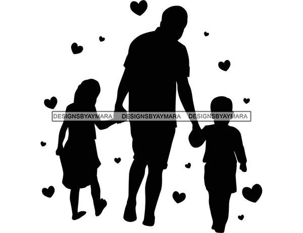 Happy Father's Day Celebration Dad Holding Hands With daughter And Son Dad's Day Man Male Parental Daddy's Special Day Paternal Recognition Parenting Appreciation SVG JPG PNG Cricut Sublimation Print Cutting Designs