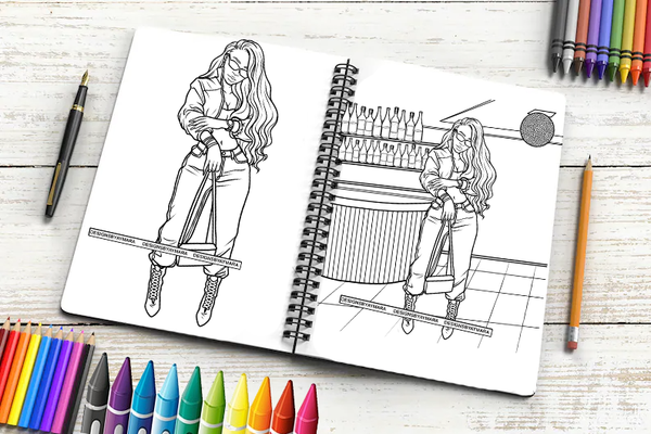 18 Fashion Woman Coloring Book Images New Trending Outfit Adult Coloring Book Vector Files SVG PNG JPG Designs For Coloring Book Cut Cutting Graphic
