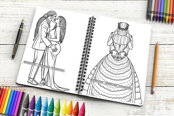 18 Wedding Adult Coloring Book Images New Trending Romance Marry Ceremony Celebration Adult Coloring Book Vector Files SVG PNG JPG Designs For Coloring Book Cut Cutting Graphic Commercial Use