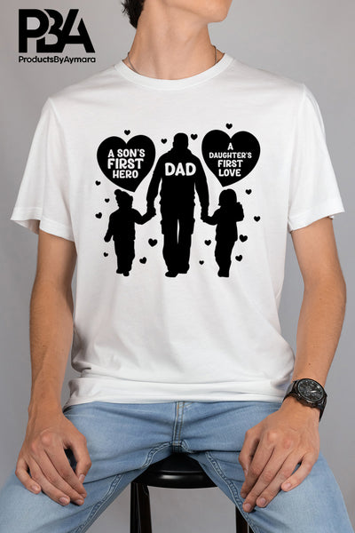 Happy Father's Day Celebration Dad A Boy First Hero A Girl First Love Dad's Day Man Male Parental Daddy's Special Day Paternal Recognition Parenting Appreciation SVG JPG PNG Cricut Sublimation Print Cutting Designs