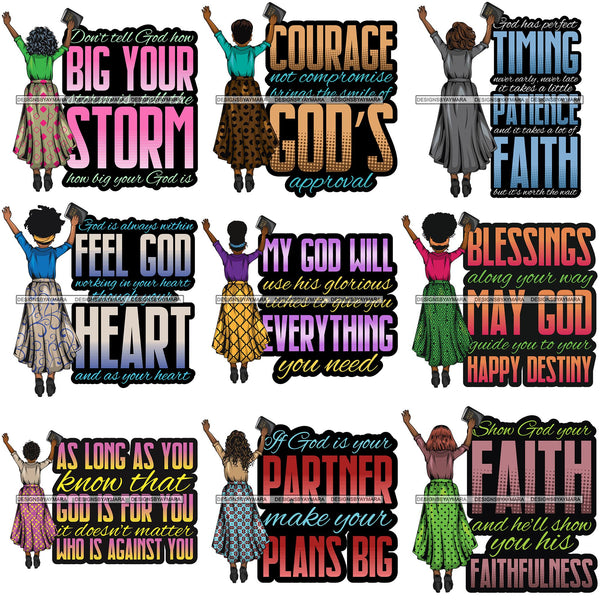 Bundle 9 Afro Lola Praying Begging Asking God Lord Faith Strength Quotes .SVG Vector Clipart Cutting Files For Silhouette Cricut and More!