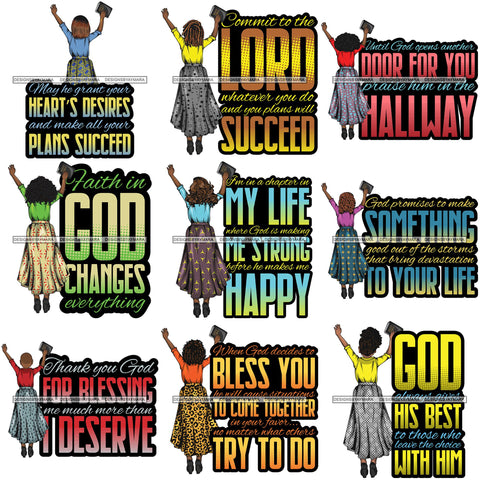 Bundle 9 Afro Lola Praying Begging Asking God Lord Faith Strength Quotes .SVG Vector Clipart Cutting Files For Silhouette Cricut and More!