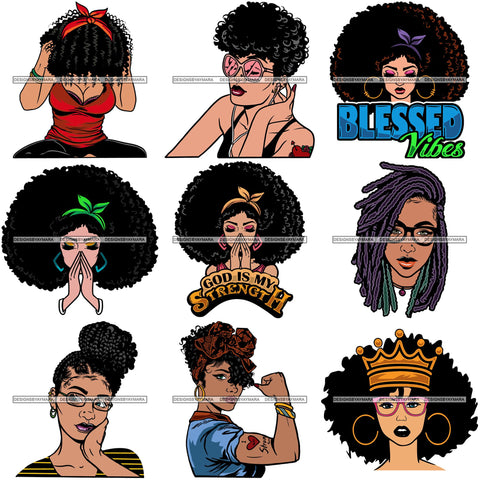 Bundle 9 Afro Boss Lady Dope Diva Glamour Hot Sellers Designs .SVG Cutting Files