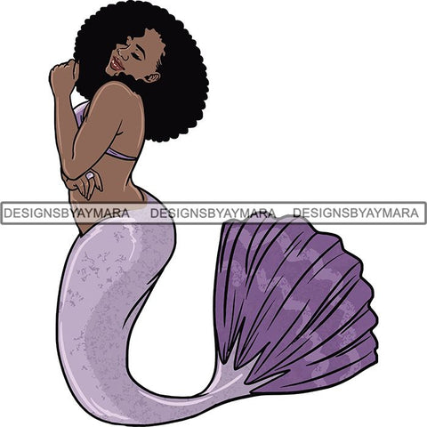 Afro Black Woman Mermaid Aquatic Creature  SVG Cutting File For Silhouette and Cricut
