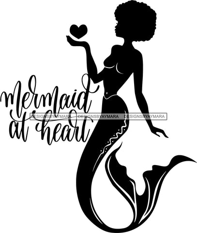 Afro Black Woman Mermaid Aquatic Creature  SVG Cutting File For Silhouette and Cricut