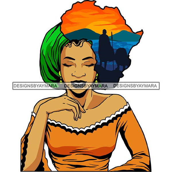 Safari Goddess Africa Continent African American Woman Savanna Animals Hair SVG Cutting Files.