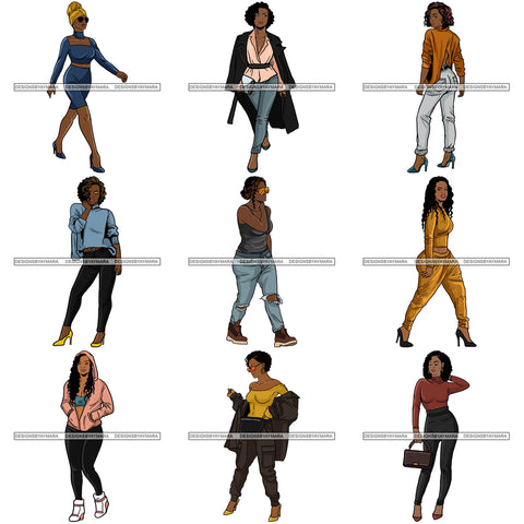 Bundle 9 Fashion Diva Glamour Afro Classy Sexy Lady SVG PNG JPG Vector Files For Cutting and More