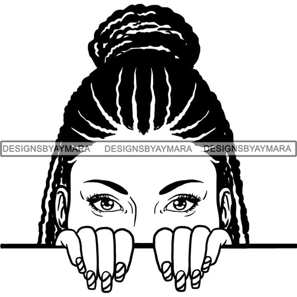 Afro Woman Peeking Peek-a-Boo I see You Melanin Pretty Half Face PNG File For Print Not For Cutting