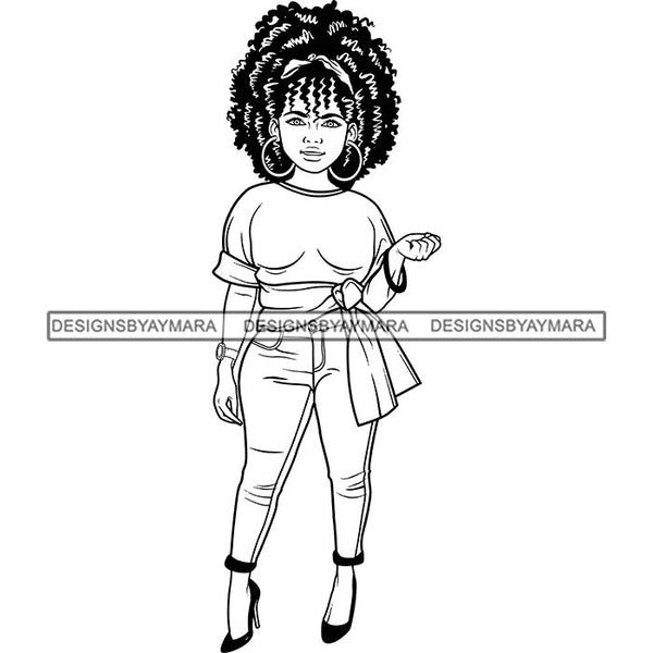 Afro Lola Boss Confident Classy Woman Black and White Designs SVG Cutting Files For Silhouette Cricut and More