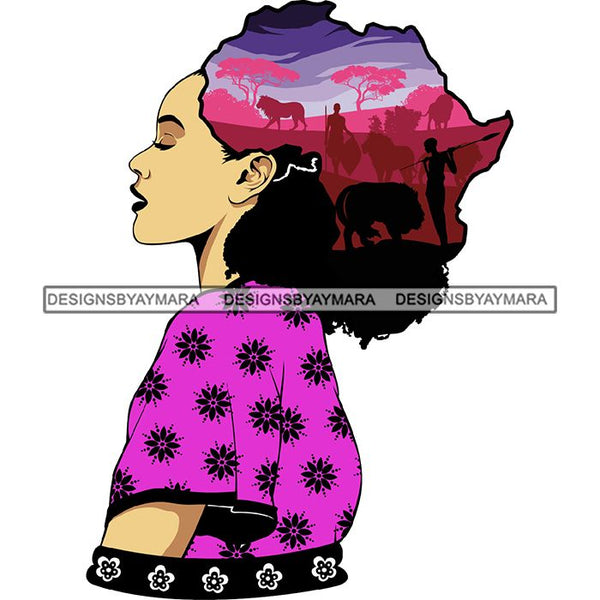 Safari Goddess Africa Continent African American Woman Savanna Animals Hair SVG Cutting Files.