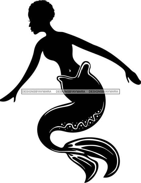 Afro Black Woman Mermaid Aquatic Creature  SVG Cutting File For Silhouette and Cricut