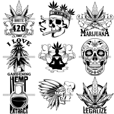 Bundle 9 Marijuana Cannabis Hashish Weed Leaf Grass Dope 420 Hemp Pot Joint Blunt Stoned High Life SVG Cutting Files