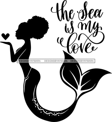 Afro Black Woman Mermaid Aquatic Creature  SVG Cutting File For Silhouette and Cricut