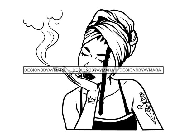 Woman Smoking Pot Deadlock Braids Hairstyle Rasta Queen Blunt Weed Cannabis 420 Marijuana Stoner High Life .SVG Cut File For Silhouette and Cricut