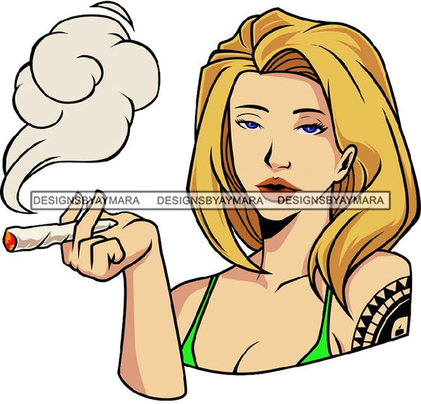 Woman Smoking Joint 420 Cannabis Pot Head Weed Leaf Grass Marijuana Blunt Stoned High Life SVG Cutting Files