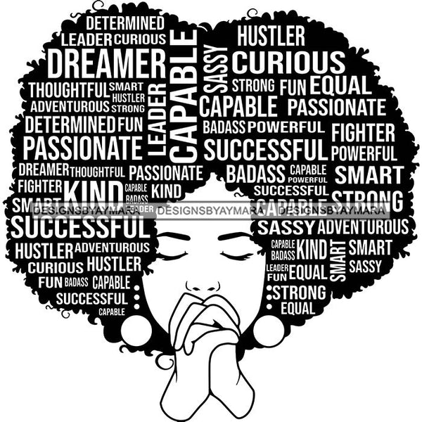 Afro Strong Woman Praying Independent Proud Roots Hair Life Quotes SVG Cutting Files