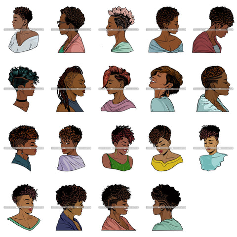 Bundle 19 Afro Woman Short Haircut Curly Hairstyle Fashion Makeup Glamour SVG Files For Cutting and More!