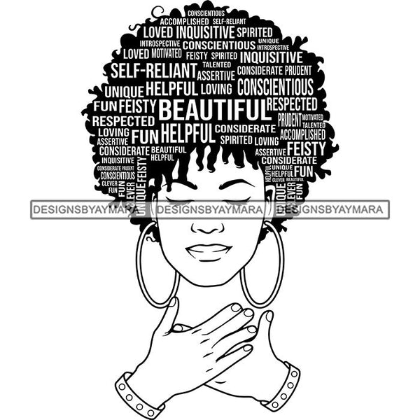 Afro Strong Woman Praying Independent Proud Roots Hair Life Quotes SVG Cutting Files